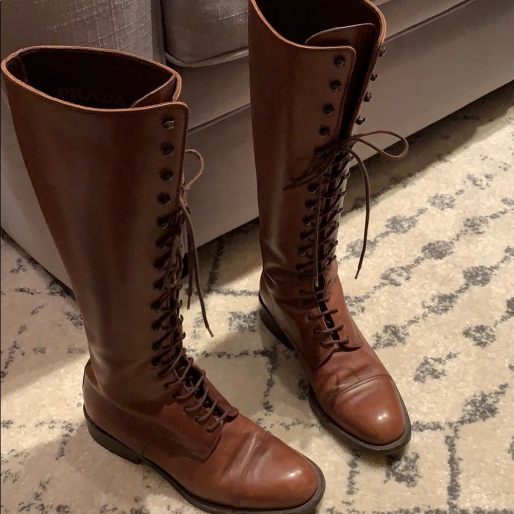 Prada brown leather riding boots